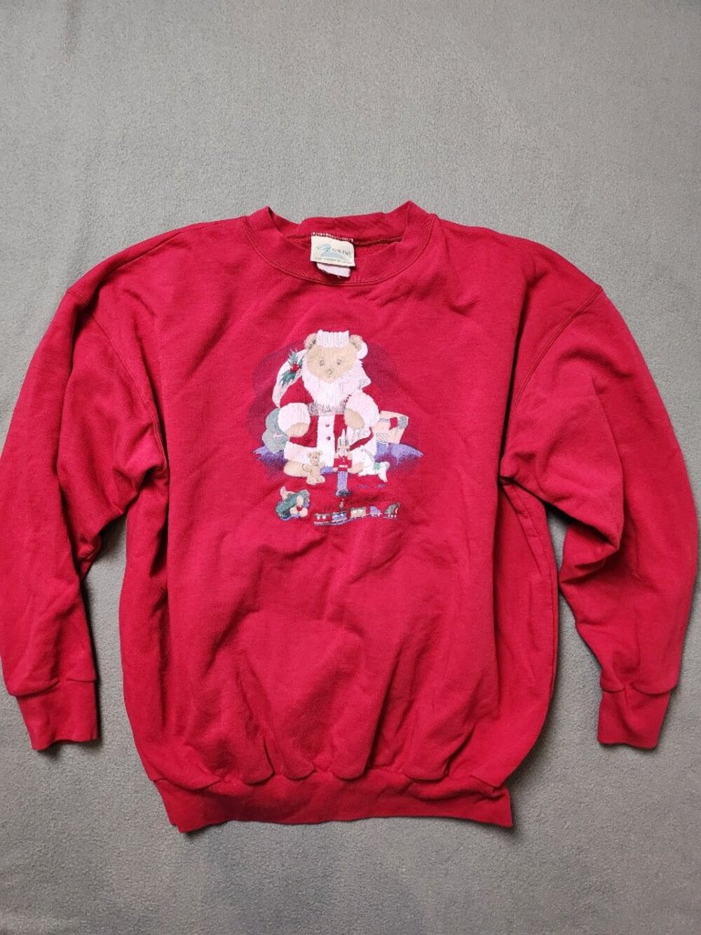 Vintage 90s Northern Reflections Santa Teddy Bear Christmas Sweatshirt Red L